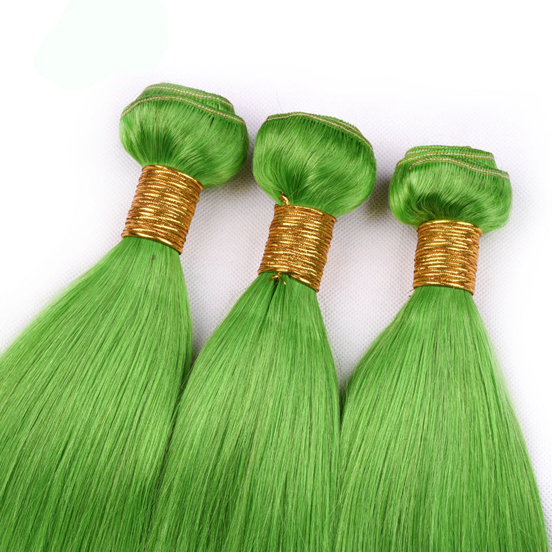 Green Hair 3 Bundles With Lace Frontal Straight Brazilian - pegasuswholesale