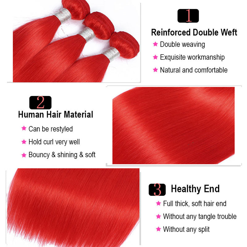 Red Bule Purple Color Straight 3/4 PCS Bundles Brazilian Human Hair Weave - pegasuswholesale
