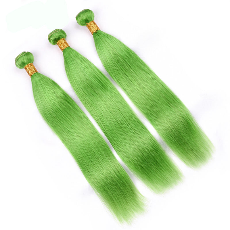 Green Hair 3 Bundles With Lace Frontal Straight Brazilian - pegasuswholesale