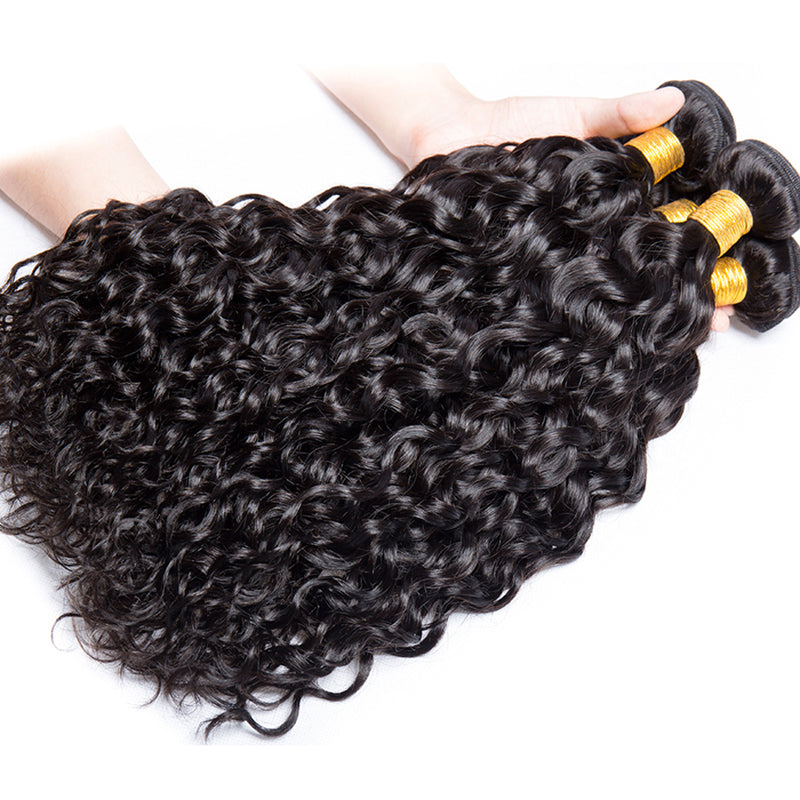 Water Wave Human Hair 3 Bundles With 13x4 Lace Frontal - pegasuswholesale