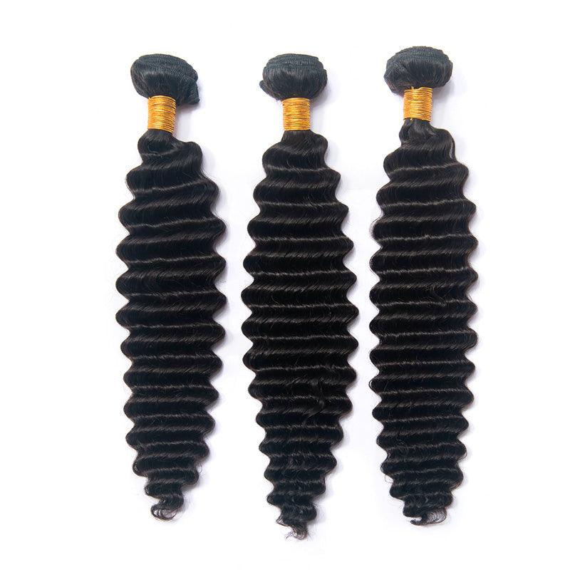 Deep Wave 3 Bundles With 13x4 lace Frontal Peruvian Hair - pegasuswholesale