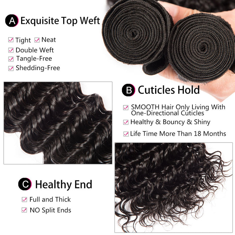 Deep Wave Brazilian Human Hair 3 Bundles - pegasuswholesale