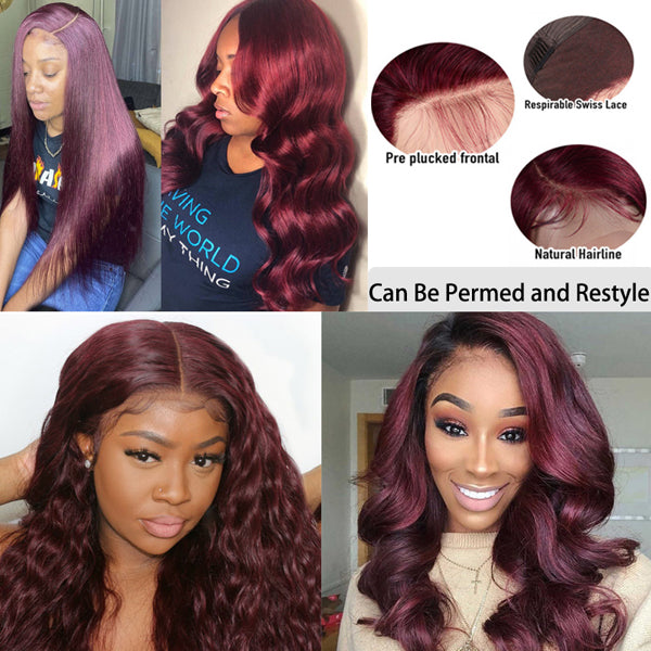 99J Colored Body Wave Lace Front Wigs Brazilian Human Hair 150% Density