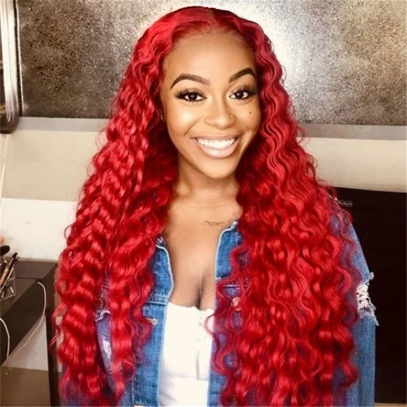 Red hair bundles with frontal deep wave deal hot selling - pegasuswholesale