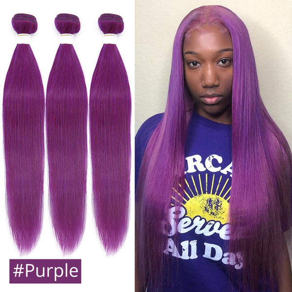 Red Bule Purple Color Straight 3/4 PCS Bundles Brazilian Human Hair Weave - pegasuswholesale