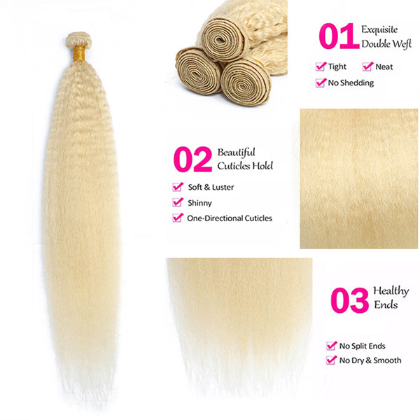 613 Honey Blonde 3/4  Human Hair Bundles Kinky Straight - pegasuswholesale