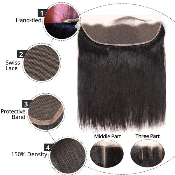 13x4 Lace Frontal With Bundles Straight Human Hair Brazilian - pegasuswholesale