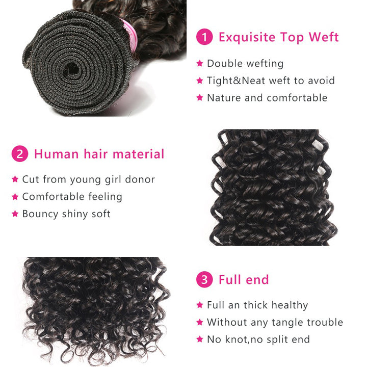3 Bundles With Closure 4*4 Closure Curly Malaysian Human Hair - pegasuswholesale