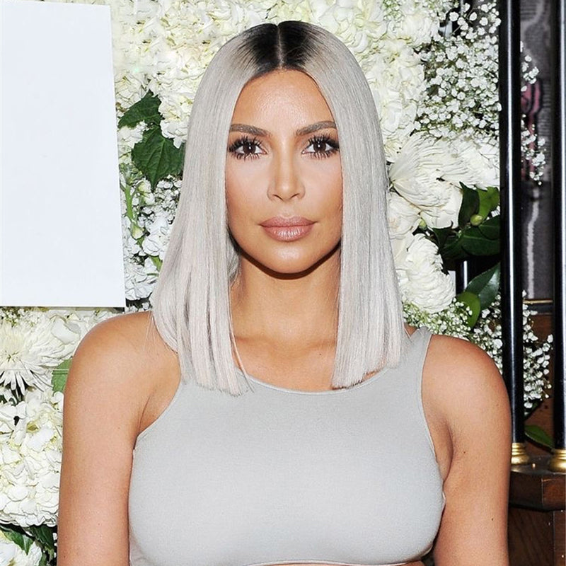 Grey Short Bob Lace Front Wig, 180% Density 【PEG012】 - pegasuswholesale