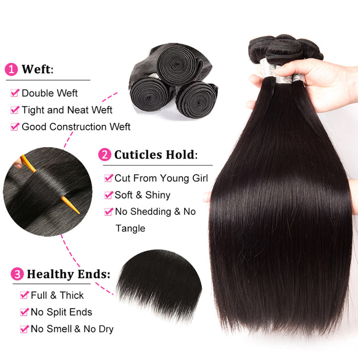 Deal 8A Bundles With Closure Human Hair - pegasuswholesale