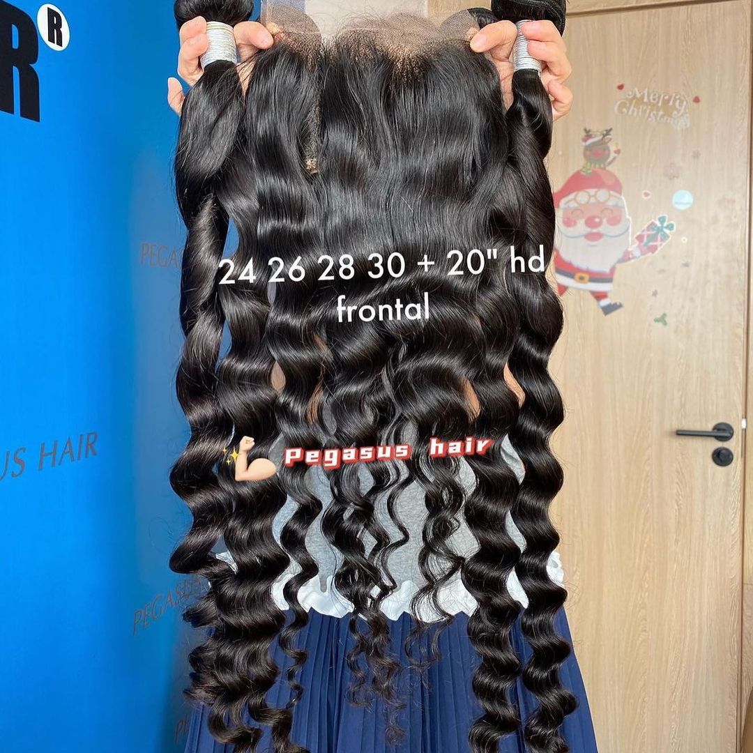 Loose Deep Wave HD Swiss Lace Frontal 13x4 With Bundles Brazilian 【PWH224】 - pegasuswholesale