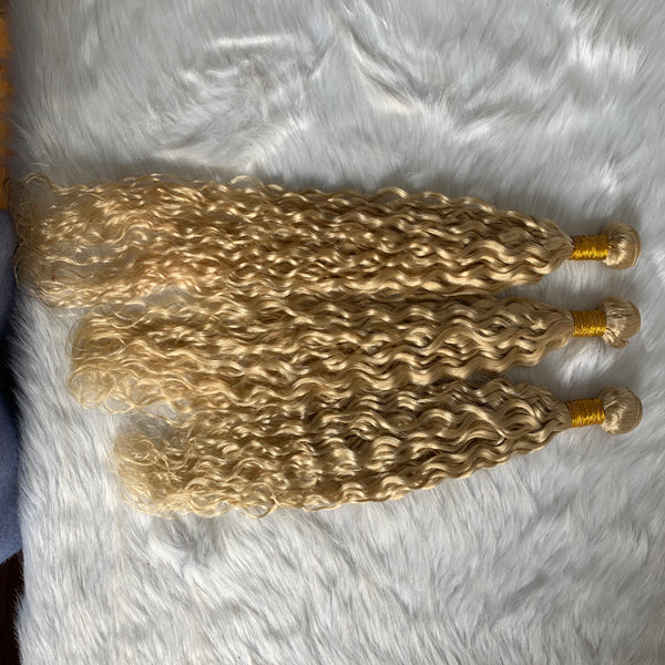 613 Blonde Spanish Wavy 3/4 Bundles Brazilian Hair (Pure color/1B root) - pegasuswholesale