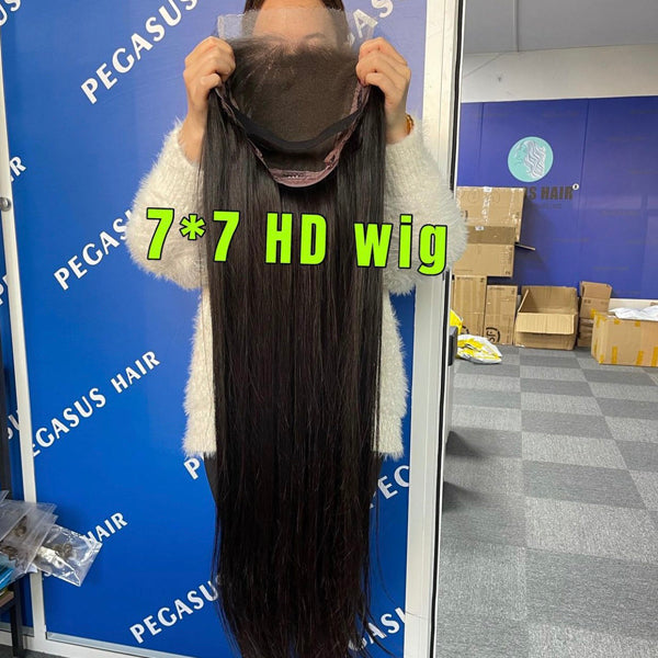 7x7 HD Lace Closure Wig Straight Peruvian Human Hair Transparent Lace - pegasuswholesale