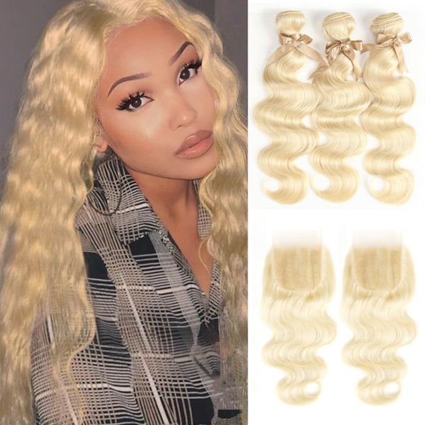 613 Blonde Body Wave Bundles with 4x4 5x5" Closure - pegasuswholesale