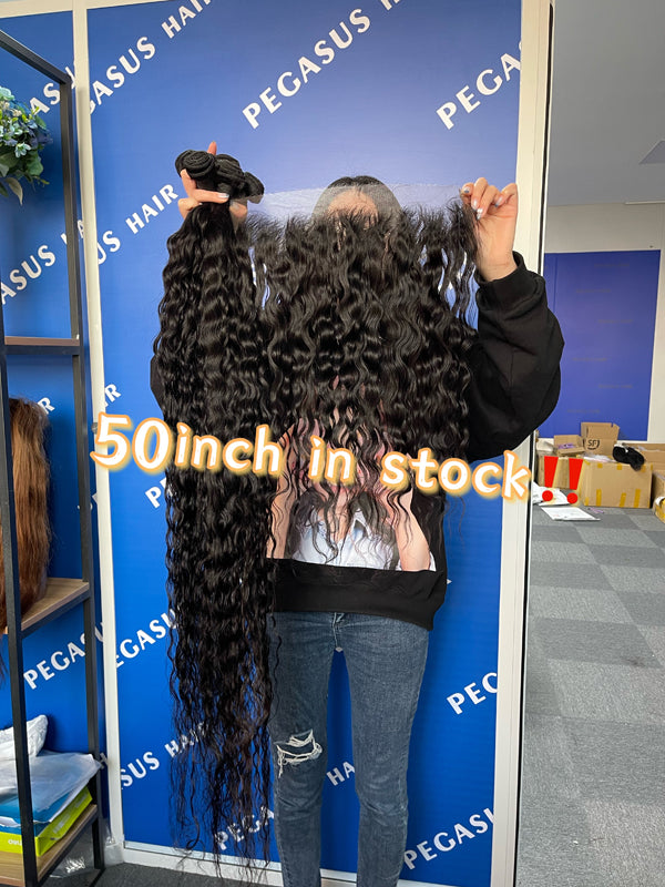 40 50 inches Bundles With Frontal Closure Human Hair Natural Wave Curly - pegasuswholesale