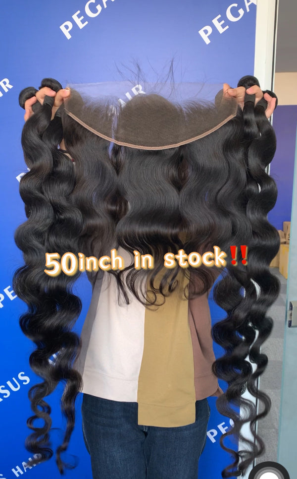 40 50 inches Bundles With Frontal Closure Human Hair Body Wave - pegasuswholesale