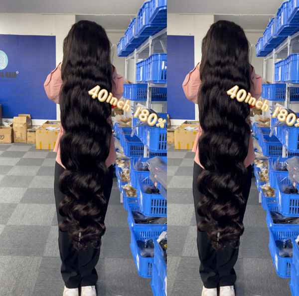40" Lace Frontal Wigs Brazilian Human Hair Straight Body Wave - pegasuswholesale