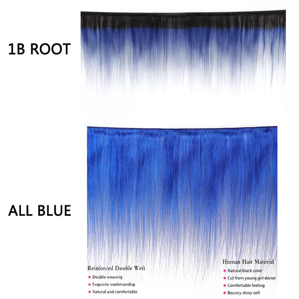 Blue 3 Bundles With Closure Frontal Straight Remy Human Hair