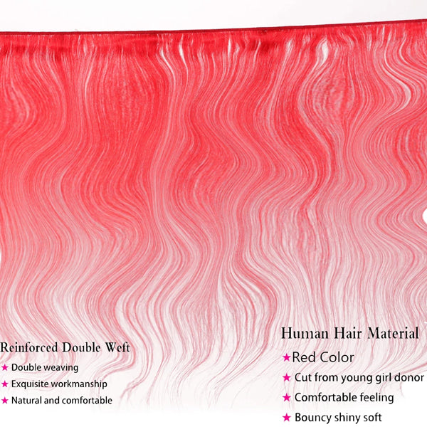 Red hair bundles with frontal closure body wave 4x4 5x5 13x4" transparent lace - pegasuswholesale