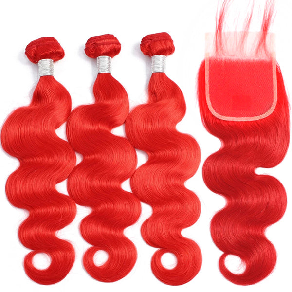 Red hair bundles with frontal closure body wave 4x4 5x5 13x4" transparent lace - pegasuswholesale