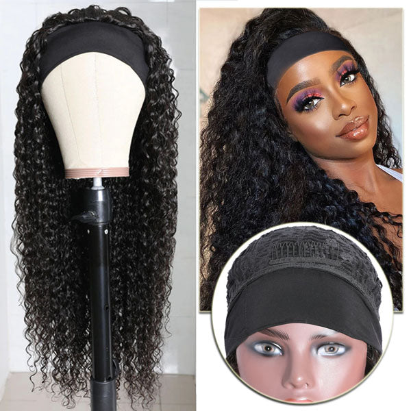 Curly Headband Wig Human Hair Glueless Scarf Wig Brazilian 【PWHCL01】 - pegasuswholesale