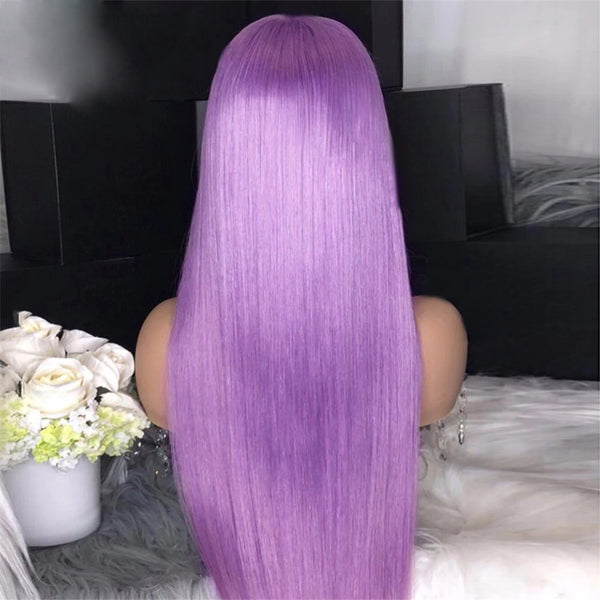 Purple Straight Lace Frontal Closure Wigs Virgin Human Hair Short Bob