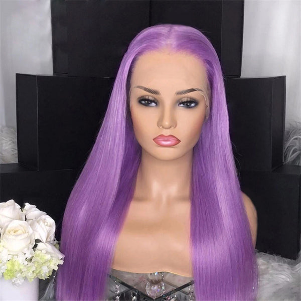 Purple Straight Lace Frontal Closure Wigs Virgin Human Hair Short Bob