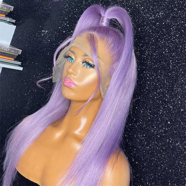 Light Purple Straight Lace Frontal Closure Wigs Virgin Human Hair Short Bob