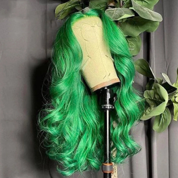 Light Green Colored Body Wave Transparent 13x4 Lace Frontal Human Hair Wig - pegasuswholesale