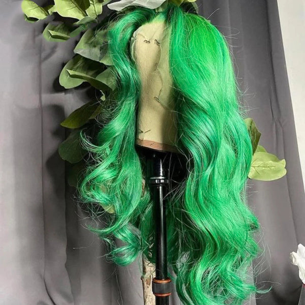 Light Green Colored Body Wave Transparent 13x4 Lace Frontal Human Hair Wig - pegasuswholesale