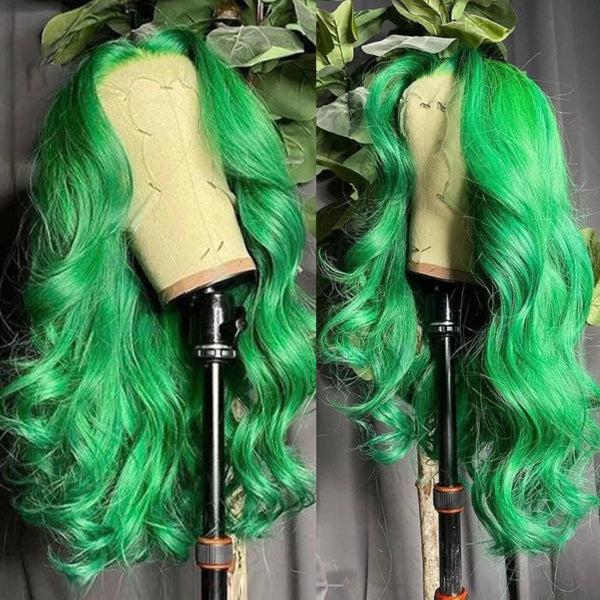Light Green Colored Body Wave Transparent 13x4 Lace Frontal Human Hair Wig - pegasuswholesale