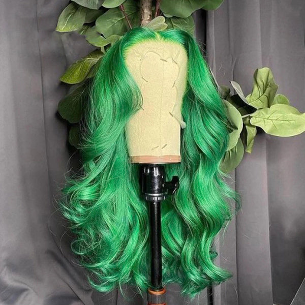 Light Green Colored Body Wave Transparent 13x4 Lace Frontal Human Hair Wig - pegasuswholesale