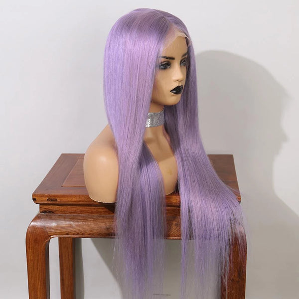 Light Purple Straight Lace Frontal Closure Wigs Virgin Human Hair Short Bob