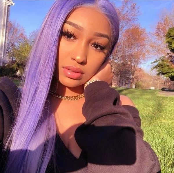 Purple Straight Lace Frontal Closure Wigs Virgin Human Hair Short Bob