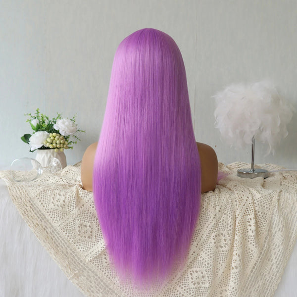 Purple Straight Lace Frontal Closure Wigs Virgin Human Hair Short Bob