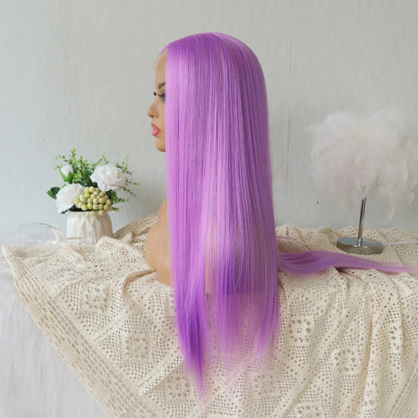 Purple Straight Lace Frontal Closure Wigs Virgin Human Hair Short Bob