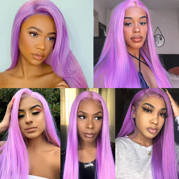 Purple Straight Lace Frontal Closure Wigs Virgin Human Hair Short Bob