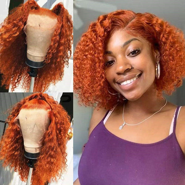 Orange Ginger Color Lace Frontal Closure Wig Curly Human Hair