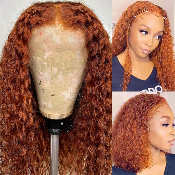Orange Ginger Color Lace Frontal Closure Wig Curly Human Hair