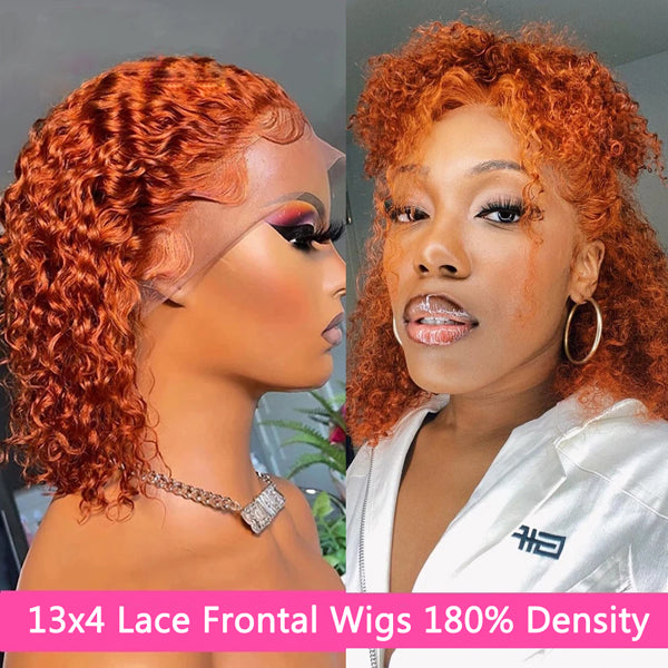 Orange Ginger Color Lace Frontal Closure Wig Curly Human Hair