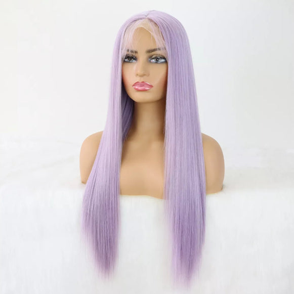 Light Purple Straight Lace Frontal Closure Wigs Virgin Human Hair Short Bob
