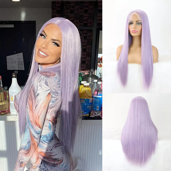 Light Purple Straight Lace Frontal Closure Wigs Virgin Human Hair Short Bob