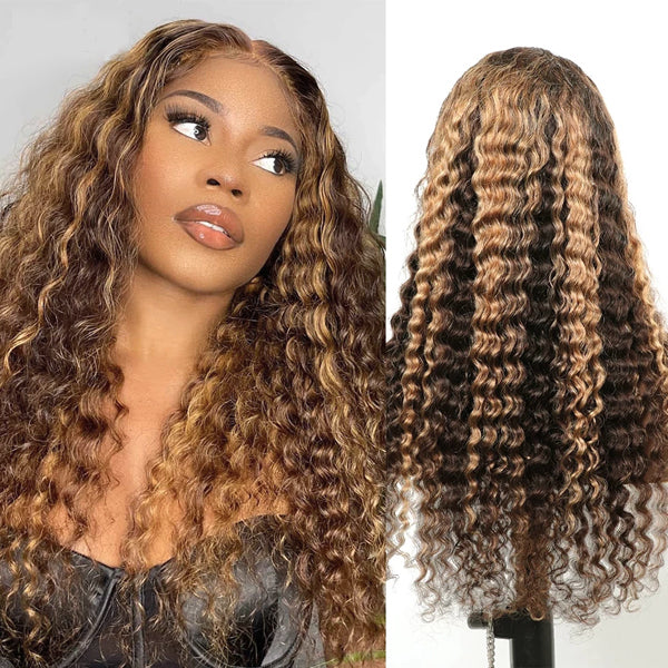 4x4 13x4 HD Lace Front Wigs Deep Wave Highlight Ombre Brazilian - pegasuswholesale