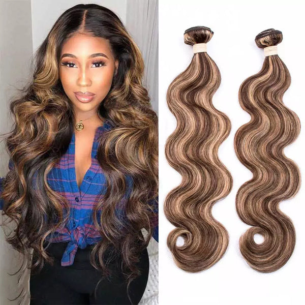 4-27 Ombre Brown Body Wave 3/4 Bundles With Closure Frontal Human Hair 【PWHBW02】 - pegasuswholesale