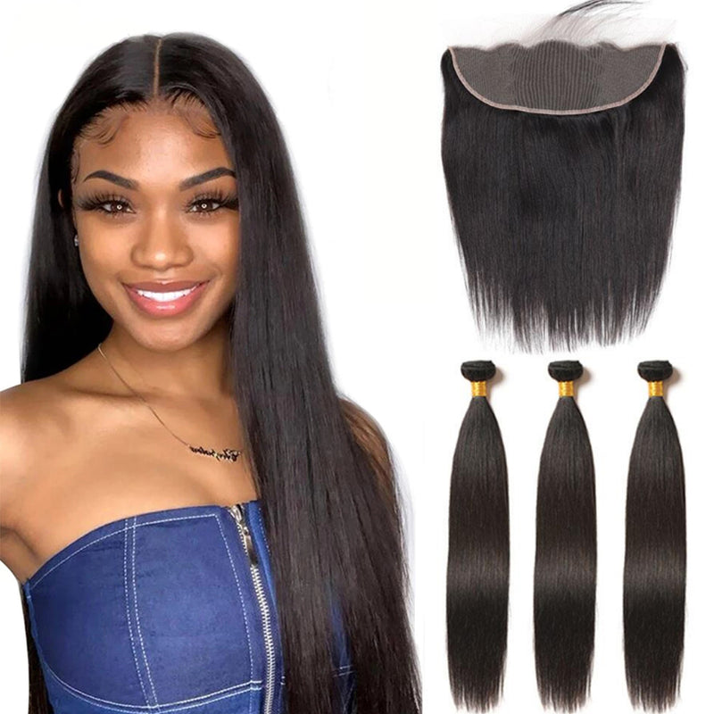 Hd Swiss Lace Frontal 13x4 Ear To Ear With Bundles Straight Human Hair 【PWH2238】 - pegasuswholesale