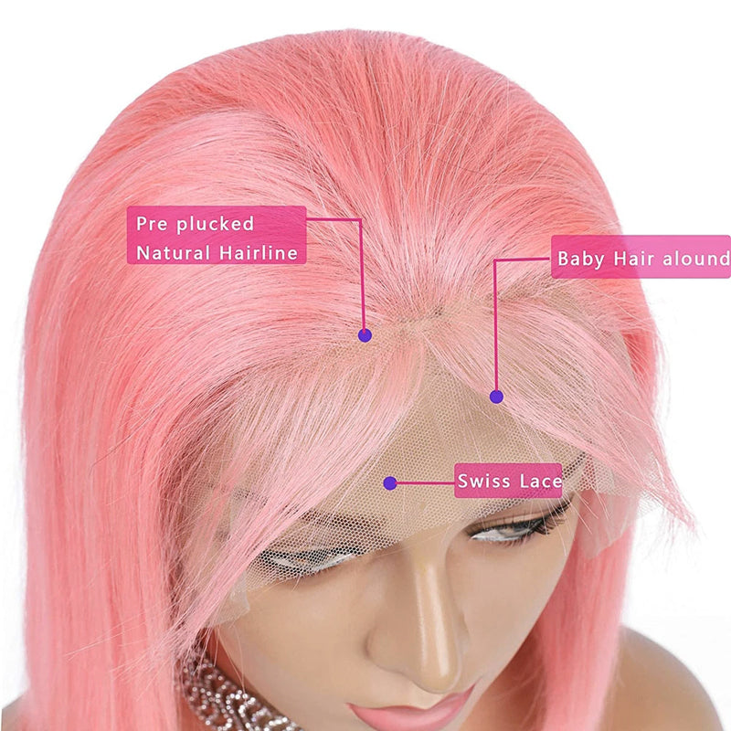 Pink Short Bob Lace Front Wig 180% Density 【PEG010】