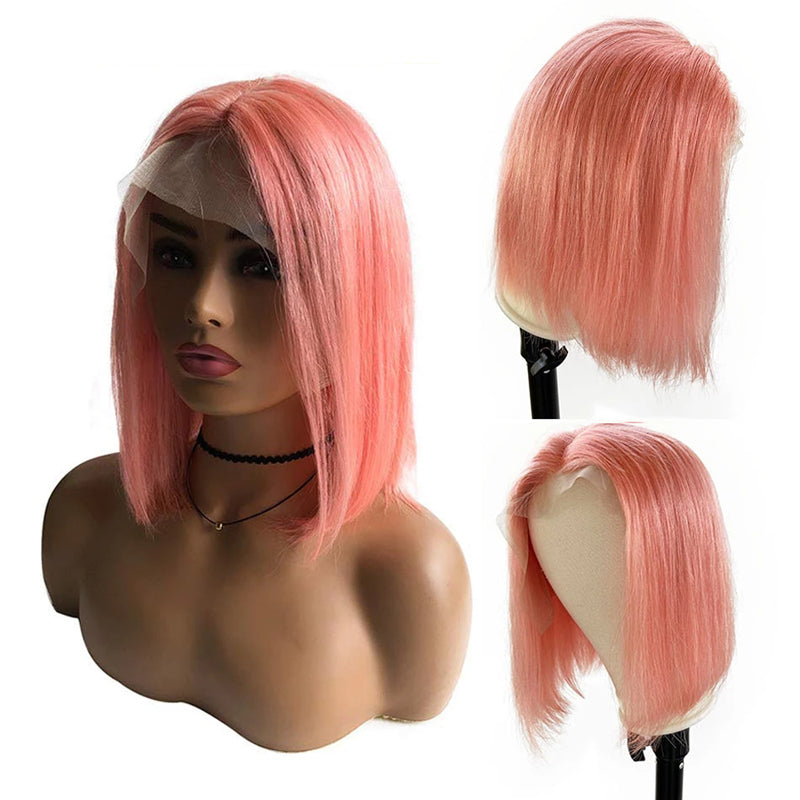 Pink Short Bob Lace Front Wig 180% Density 【PEG010】