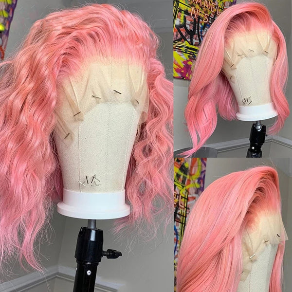 Pink Short Bob 13x4 Lace Front Wig Deep Wave & Body Wave - pegasuswholesale