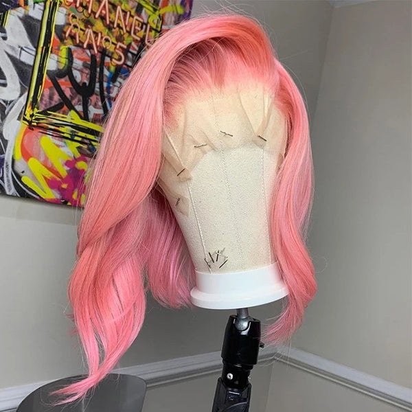 Pink Short Bob 13x4 Lace Front Wig Deep Wave & Body Wave - pegasuswholesale
