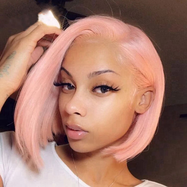 Pink Short Bob Lace Front Wig 180% Density 【PEG010】 - pegasuswholesale